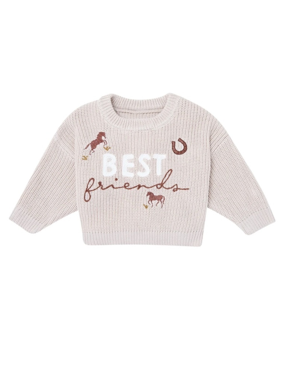 Brown Modern Moments Knitted Western Horse Crewneck Sweater for Kids